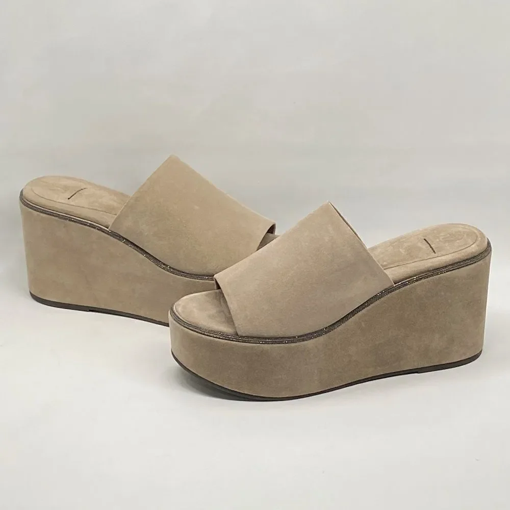 Brunello Cucinelli Suede Monili Platform Slide Sandals size 38